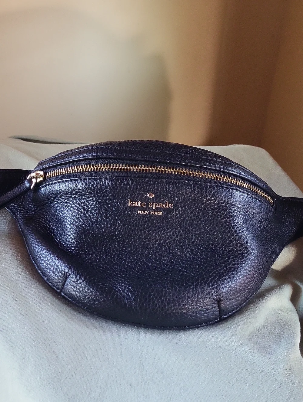 Kate Spade Black Pebbled Leather Crossbody Belt Bag with Gold Hardware